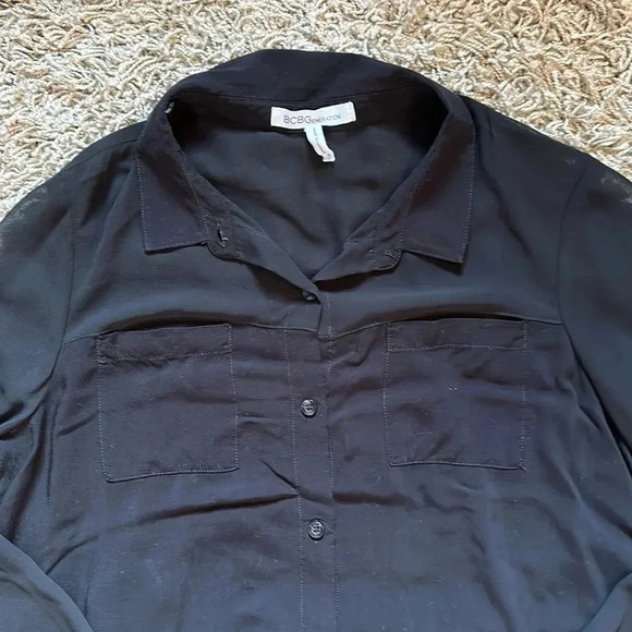BCBG Long Sleeve Sheer Black Button Up Business Blouse-Size Medium - Picture 4 of 6